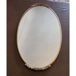 Vintage 1950s Hollywood Regency Oval Mirrored Vanity Tray Read